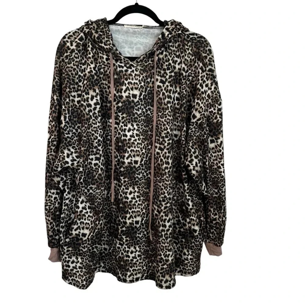Southern Stitch Boutique Women’s Long Sleeve Cheetah Hooded Pullover Sz 2XL GUC